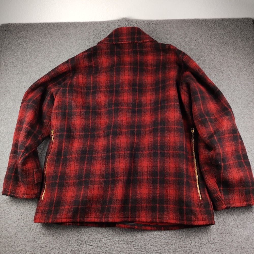 VTG Johnson Woolen Mills Mackinaw Jacket Mens 46 Buffalo Check Red Plaid Wool - Picture 8 of 9